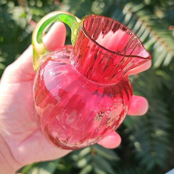 Uranium Glass Handle Cranberry Glass 1890s Collectible English Decanter Wow! - Picture 11 of 13